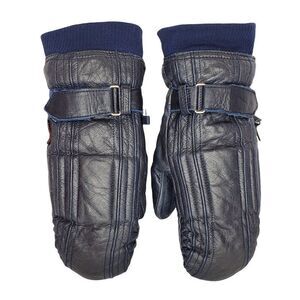 Vintage Kombi Leather Insulated Mittens Gloves Ladies Medium Navy Blue
